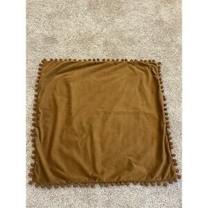 Pillow Covers 2 Brown Velour Feel Pom Pom Fringe Boho 24 x 24 Farmhouse Accent